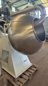 Set of ten stainless steel coating pans with capacities between 150 liters and 350 liters